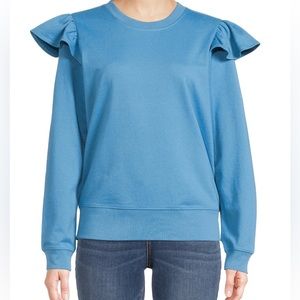 Flutter Sleeve Crew Neck Sweatshirt Blue Sea Simply Stylish-True Comfort 😍